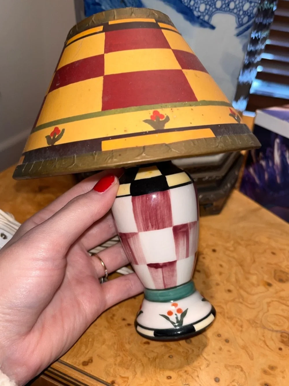Mini Checkered Table Lamp - Red and Yellow